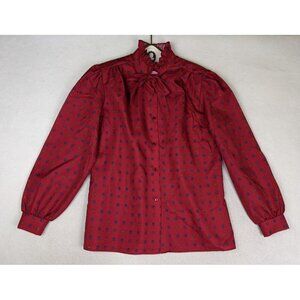 Laura Mae Women's Top Vintage Red Print Long Sleeve Blouse Bow Size 14